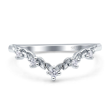 V-Shaped Contour Chevron Wedding Band Ring Cubic Zirconia 925 Sterling Silver Wholesale